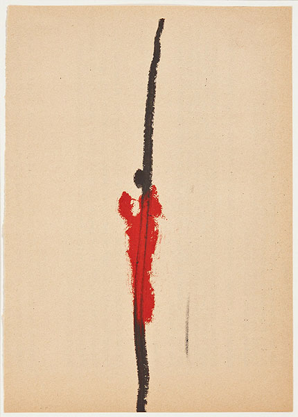 rote Figur vor Schrift