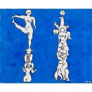 weiße tanzende Figuren auf blau