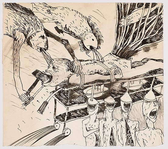 Zeichnung mit surrealistischer figürlicher Darstellung