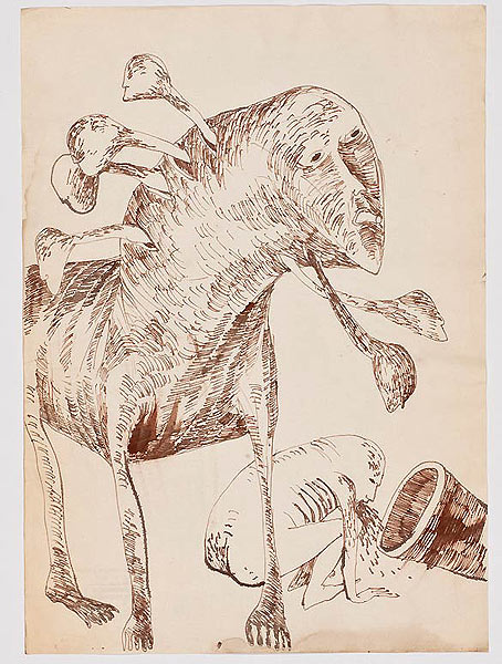 Zeichnung mit surrealistischer figürlicher Darstellung
