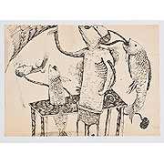 Zeichnung mit surrealistischer figürlicher Darstellung