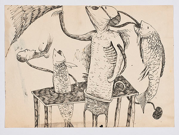Zeichnung mit surrealistischer figürlicher Darstellung