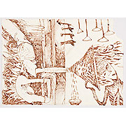 Zeichnung mit surrealistischer figürlicher Darstellung