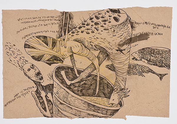 Zeichnung mit surrealistischer figürlicher Darstellung