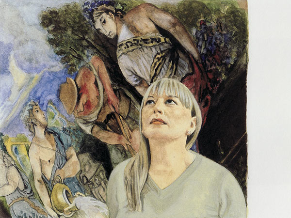 Frau vor einem Deckengemälde