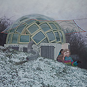 junge Menschen vor einer Art Iglu aus Bildschirmen