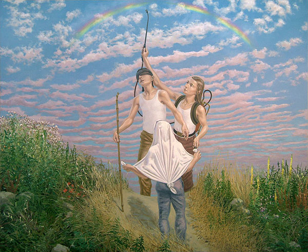 junge Menschen unter einem Regenbogen