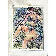 Farbzeichnung mit weiblicher Figur