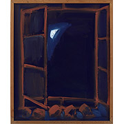 Fenster vor dunkelblauem Hintergrund mit Mondsichel