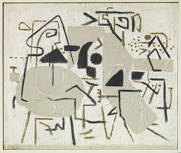 abstraktes graubetontes Gemälde mit geometrischen Elementen